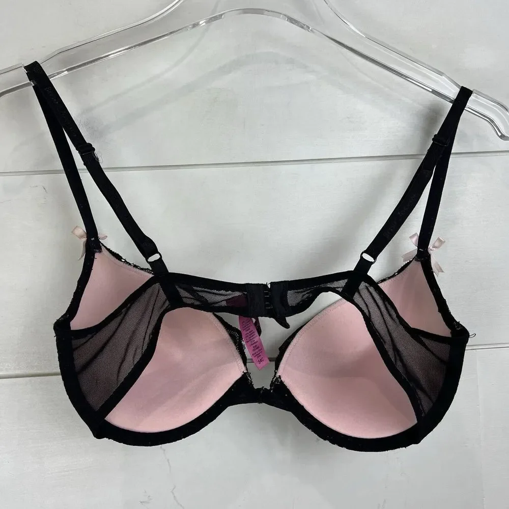 Betsey Johnson‎ Lace Push Up Padded Bra 34C Underwire Black